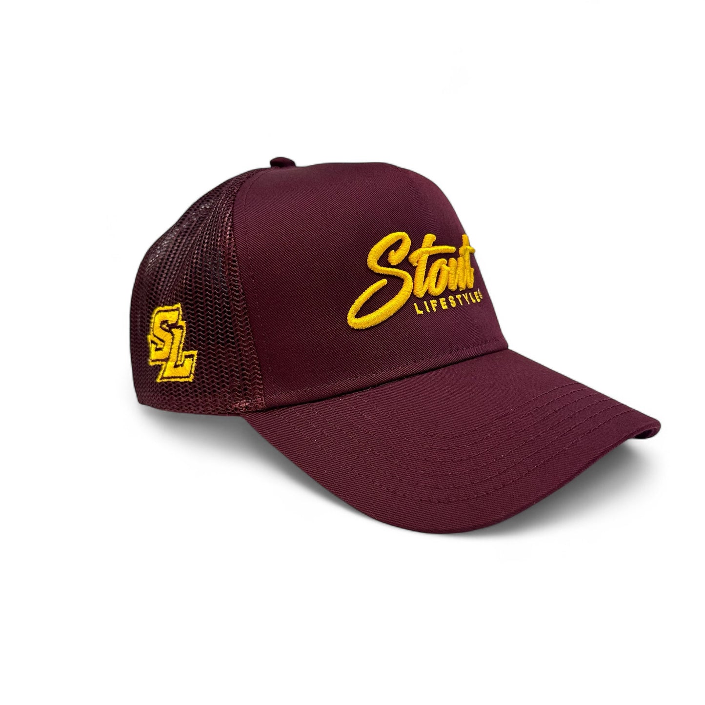 "Logo" Structured Mesh Hat (Maroon/Yellow)