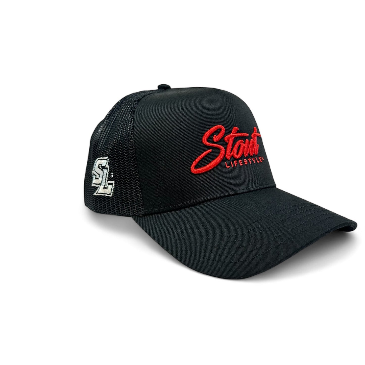 "Logo" Structured Mesh Hat (Black/Red)