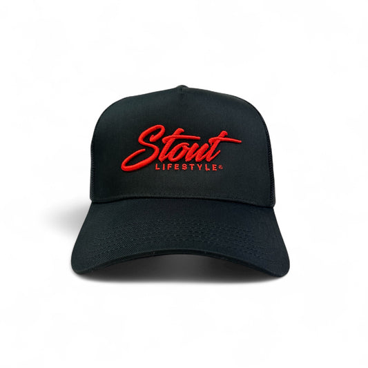 "Logo" Structured Mesh Hat (Black/Red)
