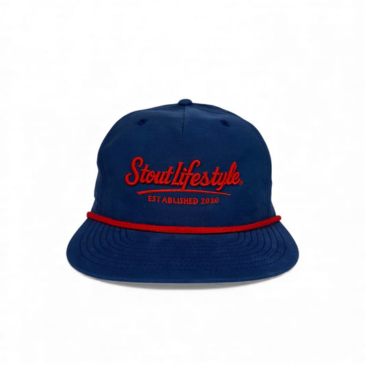 "Script" Unstructured Rope Hat (Blue/Red)
