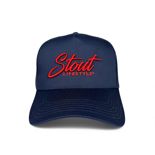 "Logo" Structured Mesh Hat (Navy/Red)